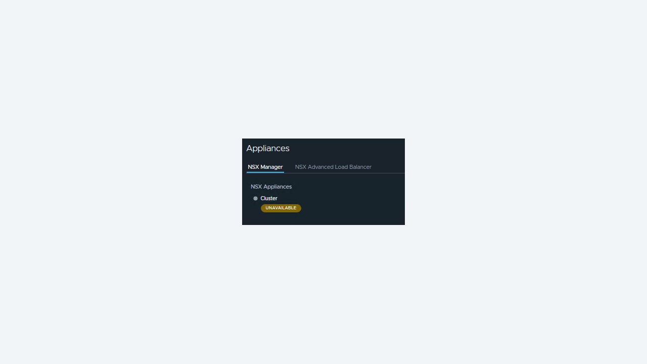Appliance cluster dashboard showing three manager nodes with one offline and a degraded cluster status