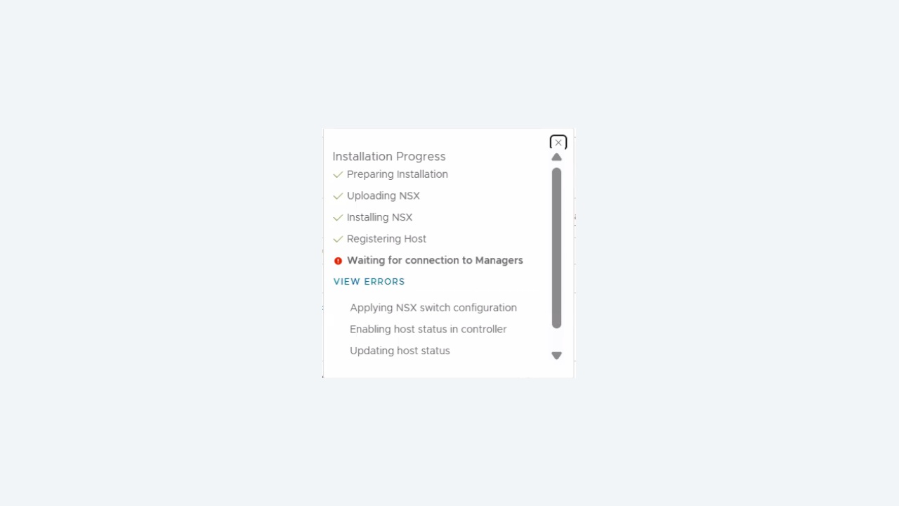 NSX Manager prepare hosts screen listing ESXi hosts with failed install status and resolve buttons