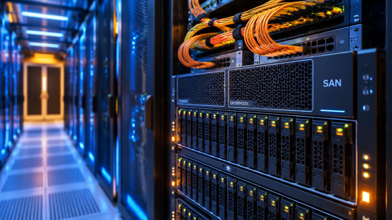 Enterprise SAN storage array with fibre channel cabling in a data centre