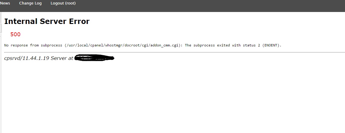 WHM cPanel 500 internal server error - whostmgr